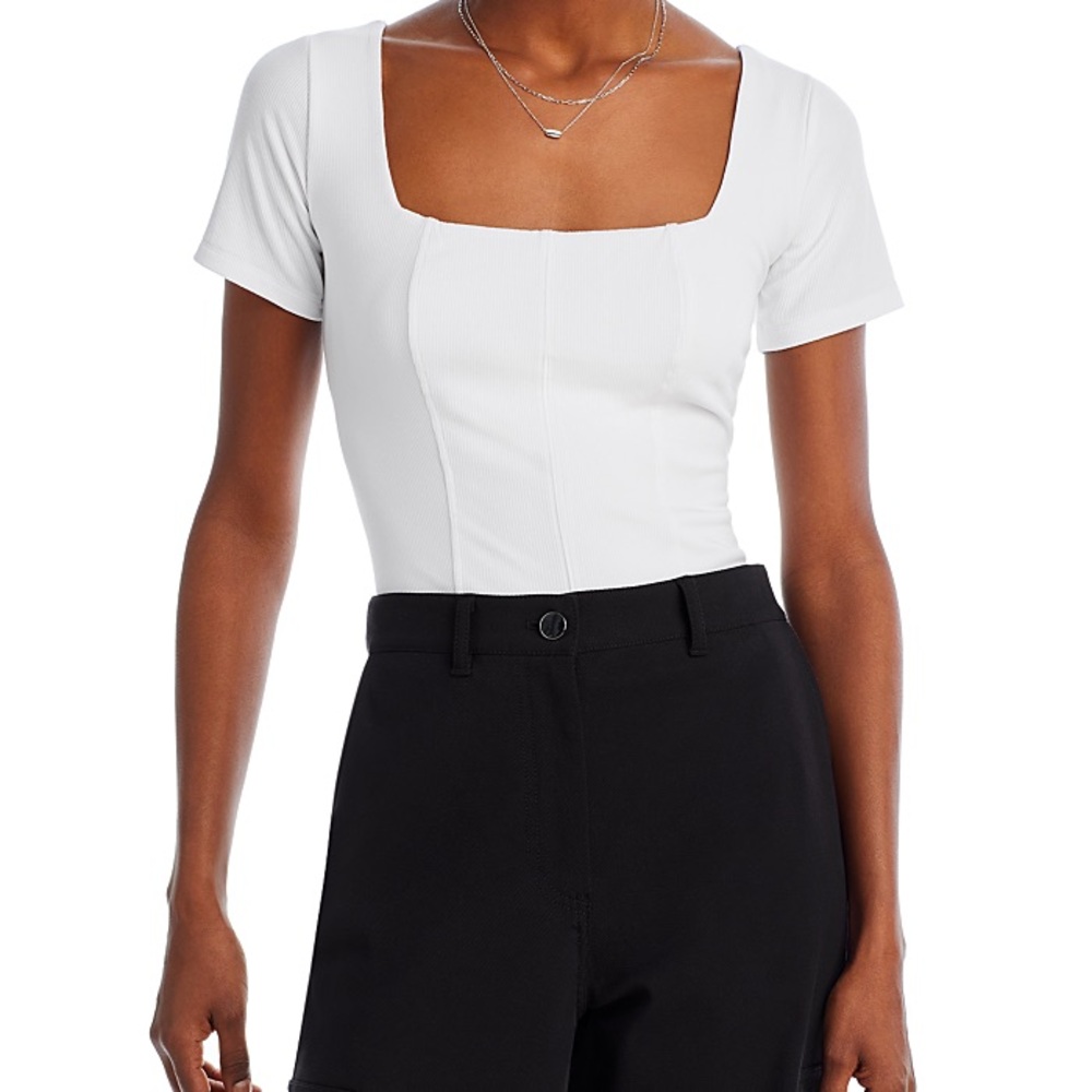 Aqua White Square Neck Top